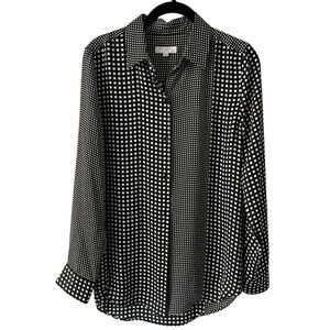 Equipment Essential Patchwork Pattern Long Sleeve Button Up Shirt Black White XS
